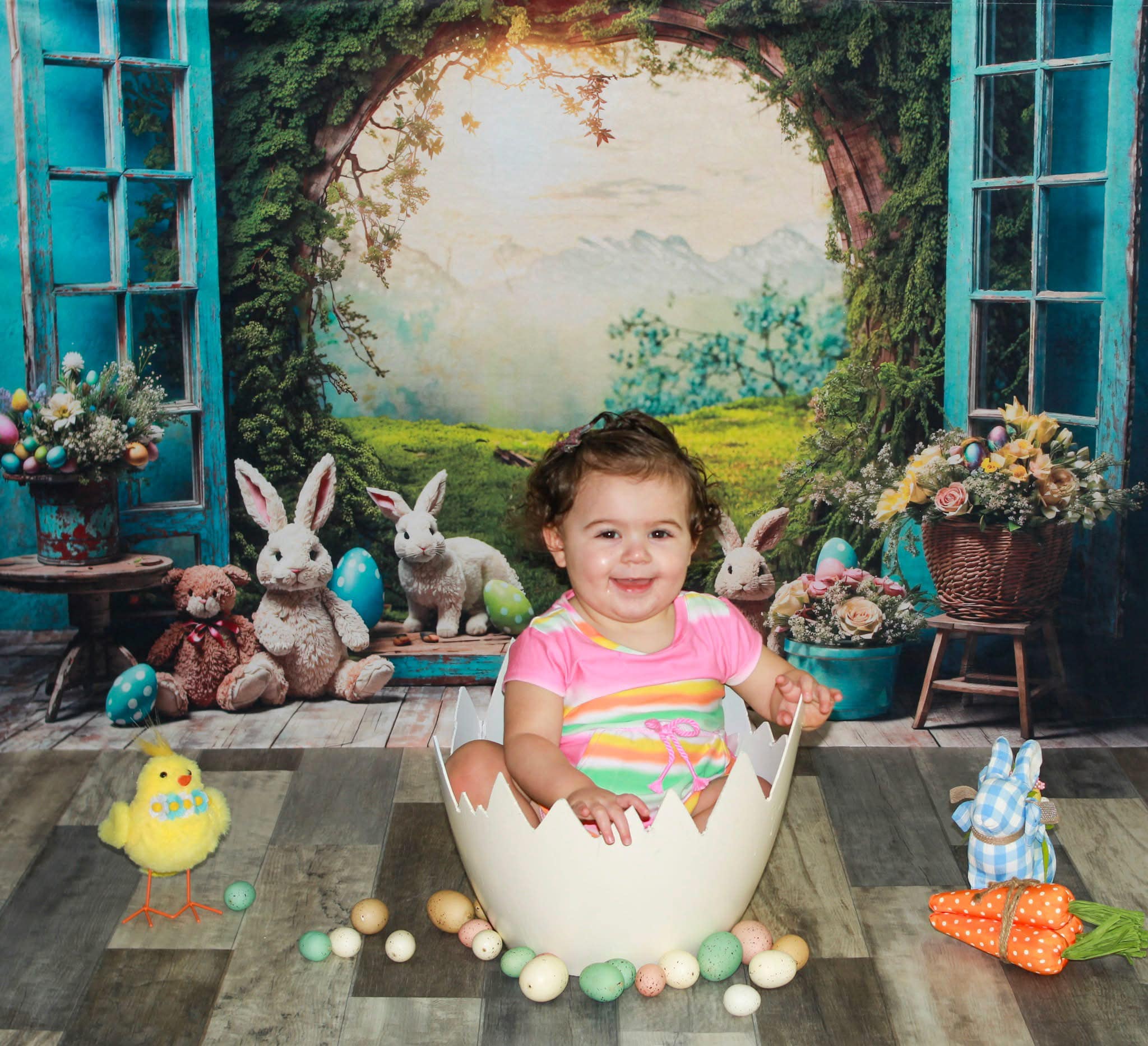 Easter Bunny Backdrop Sunset Meadow Rabbits Eggs Flowers Easter Backdrop UK MRR9-85