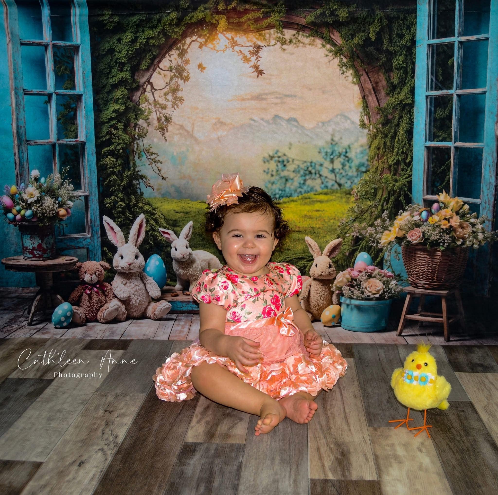 Easter Bunny Backdrop Sunset Meadow Rabbits Eggs Flowers Easter Backdrop UK MRR9-85