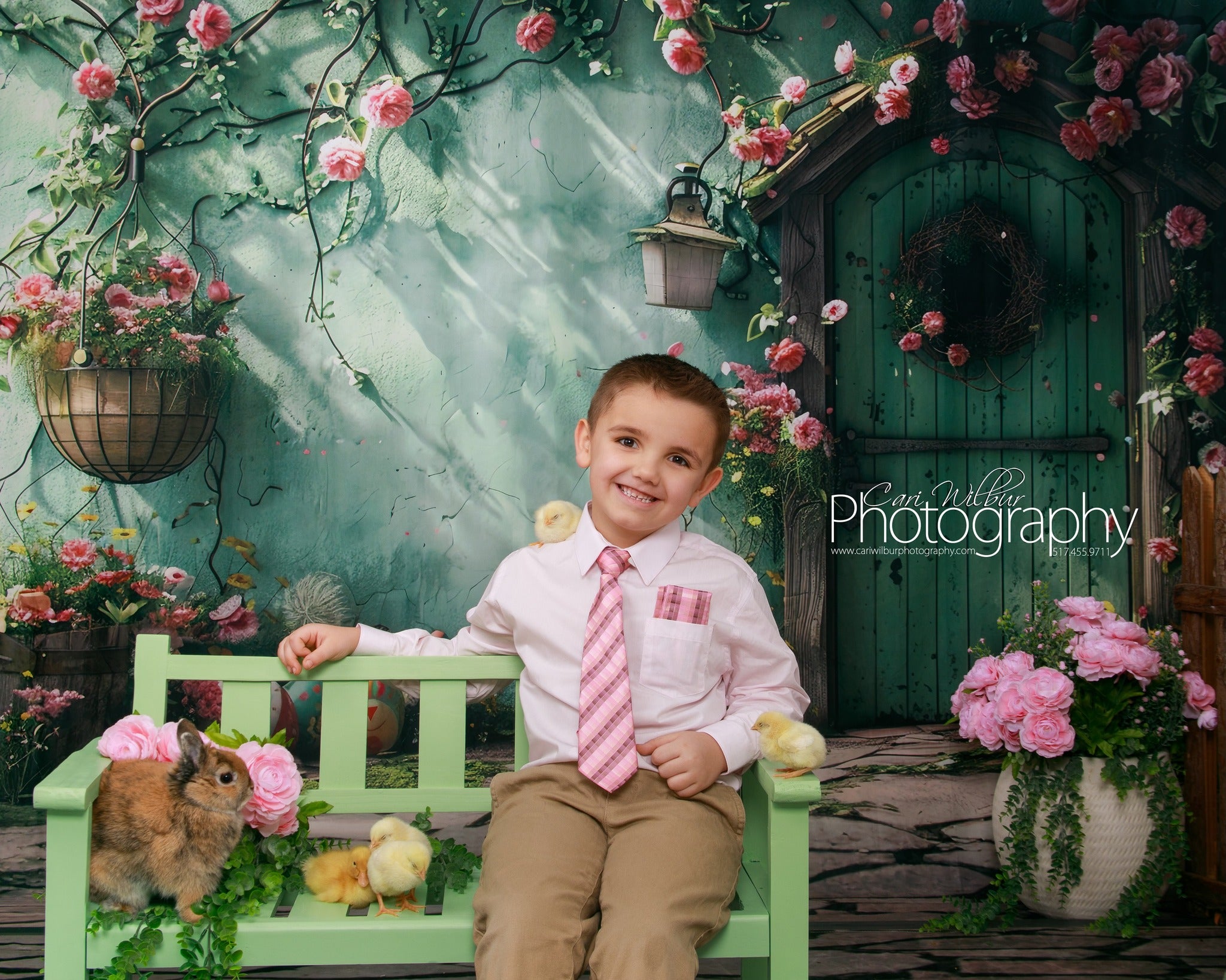 Backdrop With Flowers Green Door Wreath Backdrop UK BRP12-557
