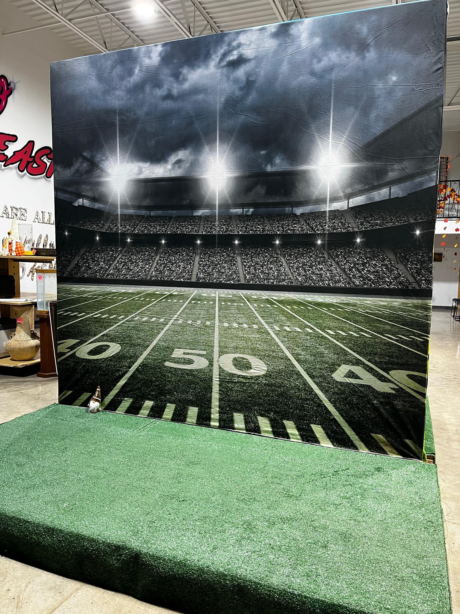 Football Field Backdrop UK Stadium Lights Green Lawn Background G-305