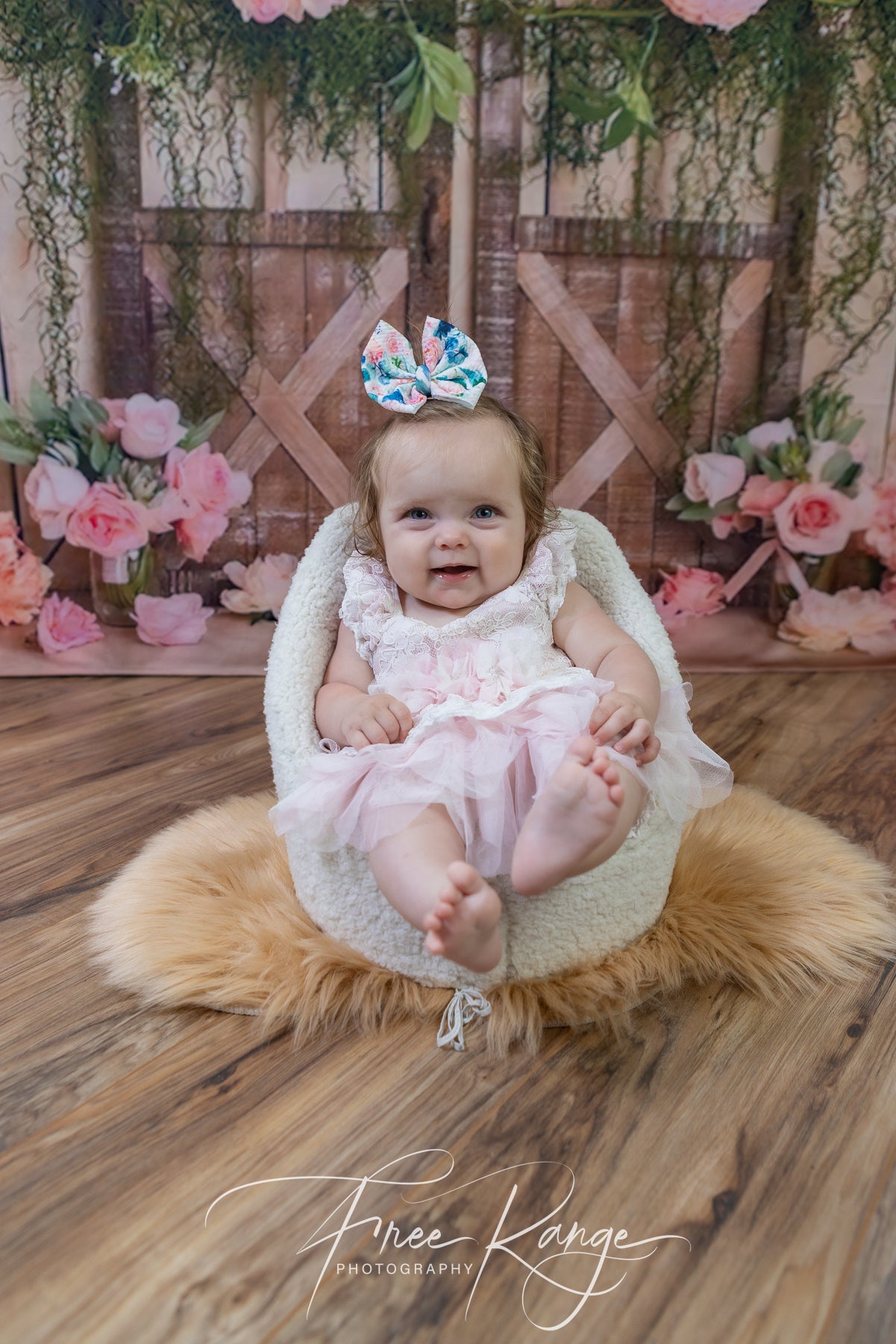 Barn Door Pink Flowers Photography Backdrop NB-322