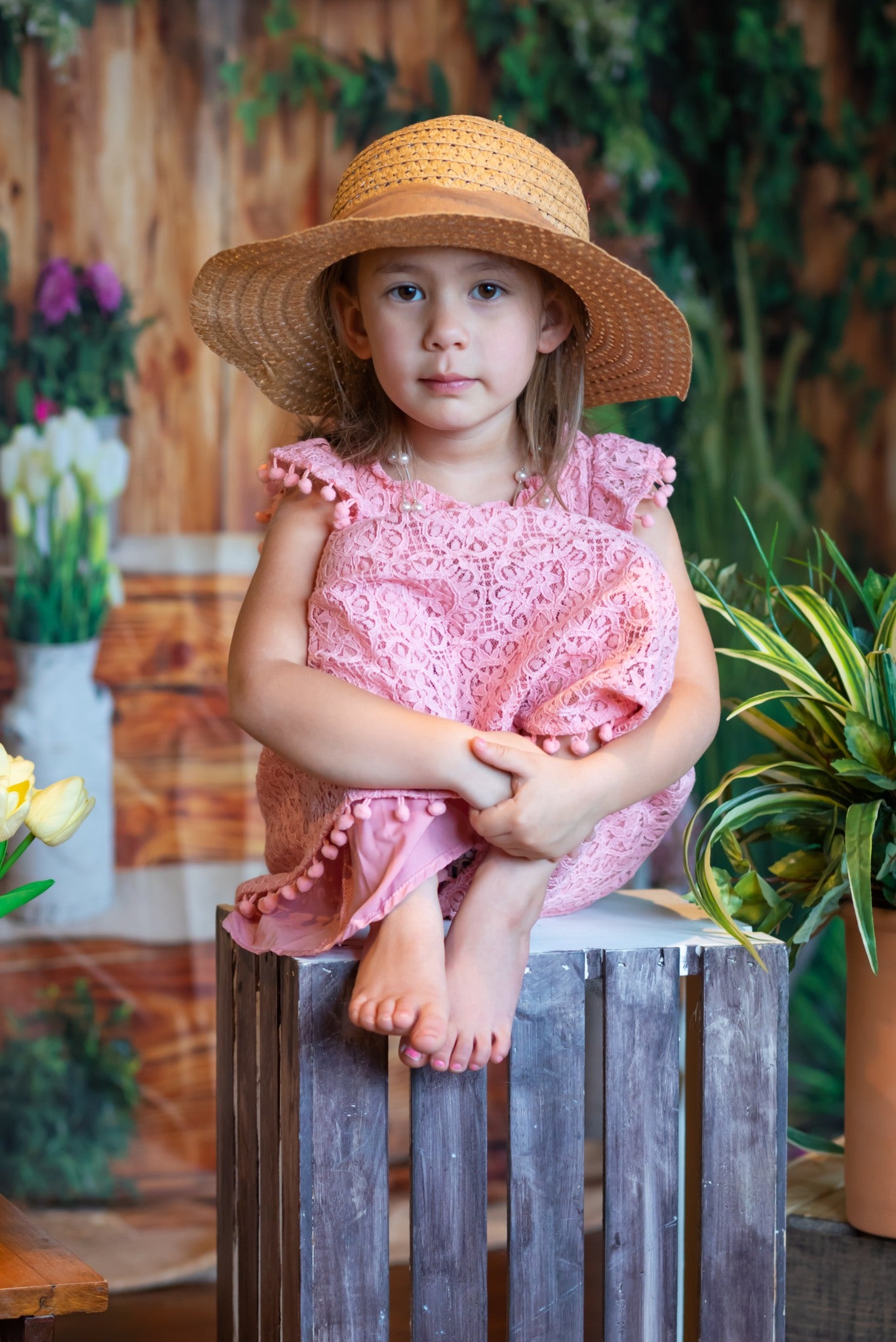 Spring Yard Patio of a Wooden House With Green Plants Backdrop GC-200