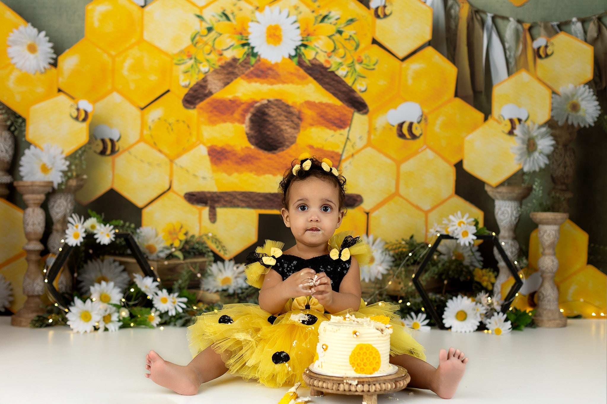 Kids Photo Backdrop Honeycomb Daisy Bee Cottage Display Children Backdrops UK MRR9-46