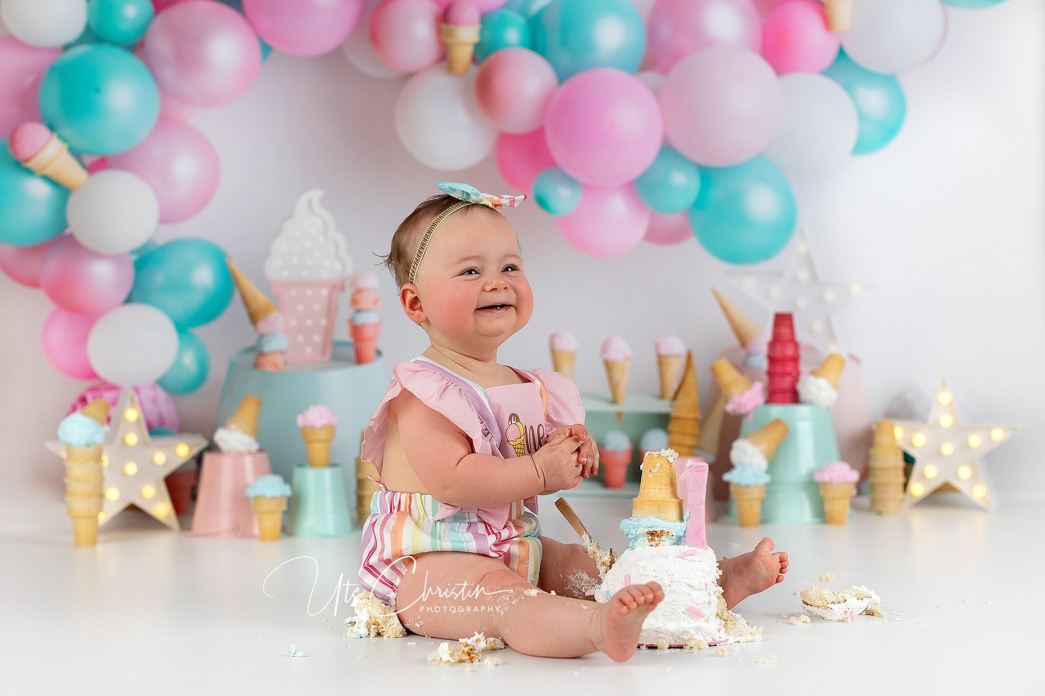 Cake Smash Backdrop Candy Balloon Ice Cream Party Birthday Backdrop UK MRR9-42