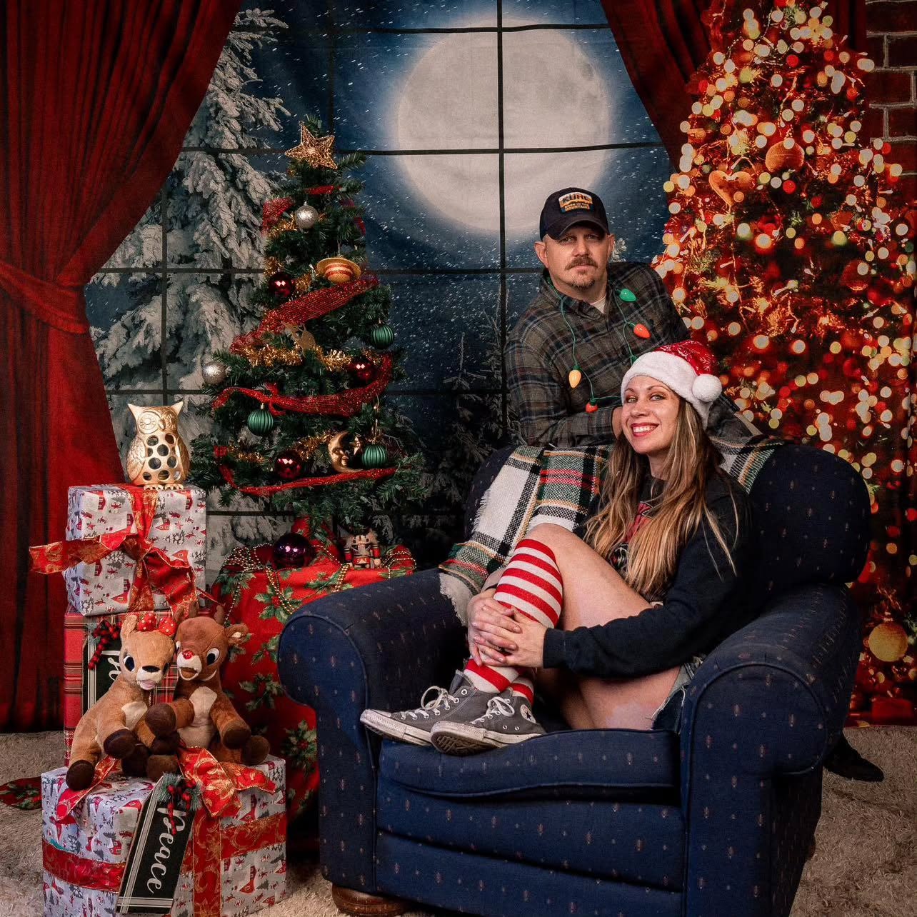 Christmas Tree Window Moon Backdrop D947