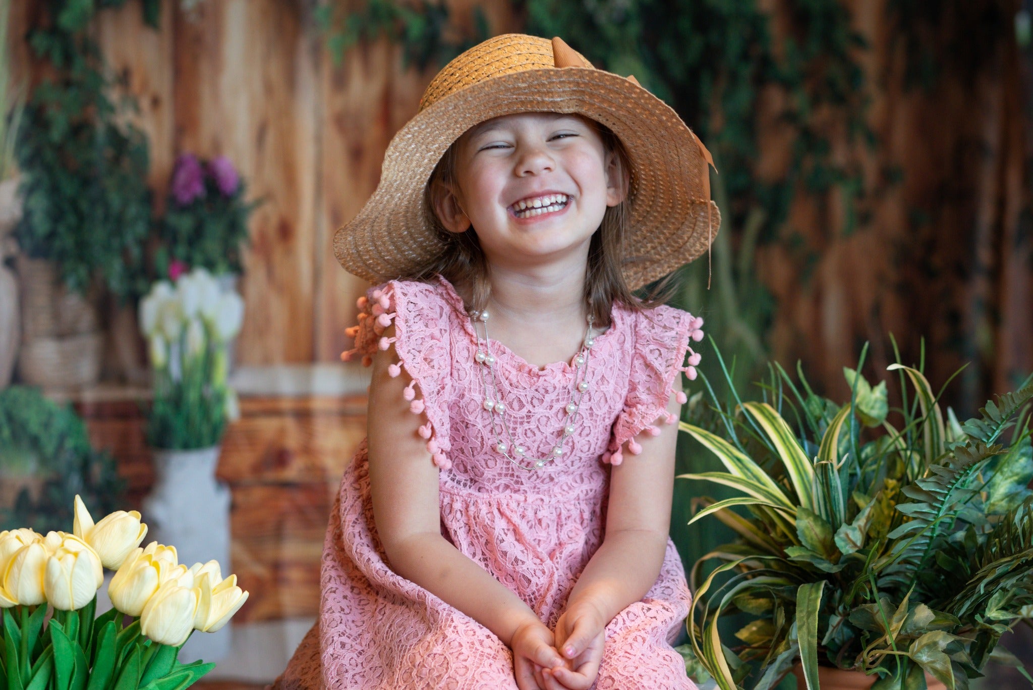 Spring Yard Patio of a Wooden House With Green Plants Backdrop GC-200