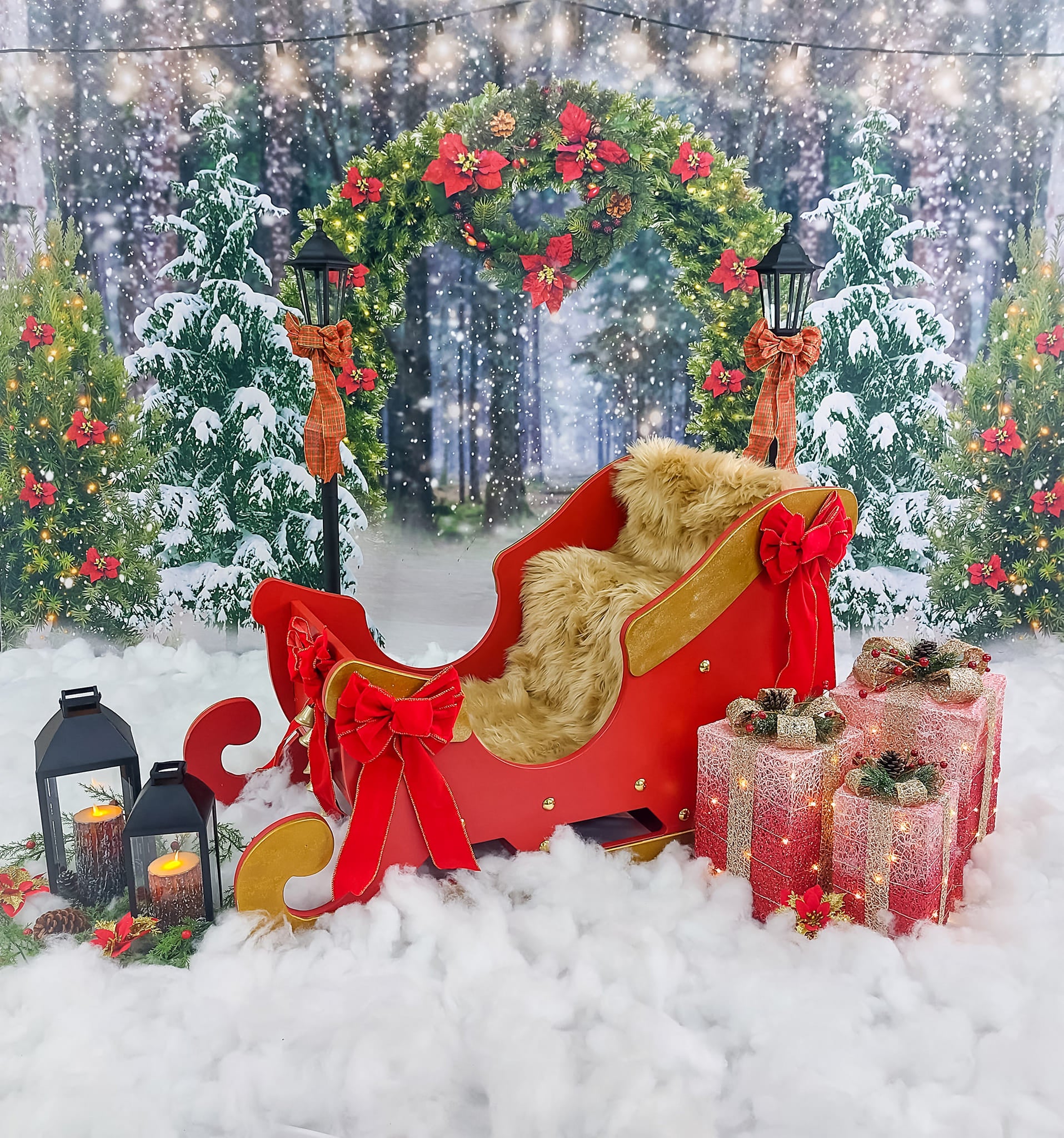 Winter Forest Christmas Tree Arch Backdrop D972