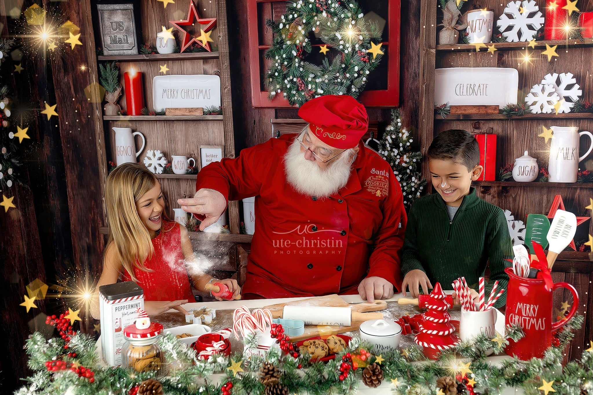 Christmas Kitchen Backdrop Rustic Shelves Festive Display Christmas Photo Backdrop UK MRR9-61