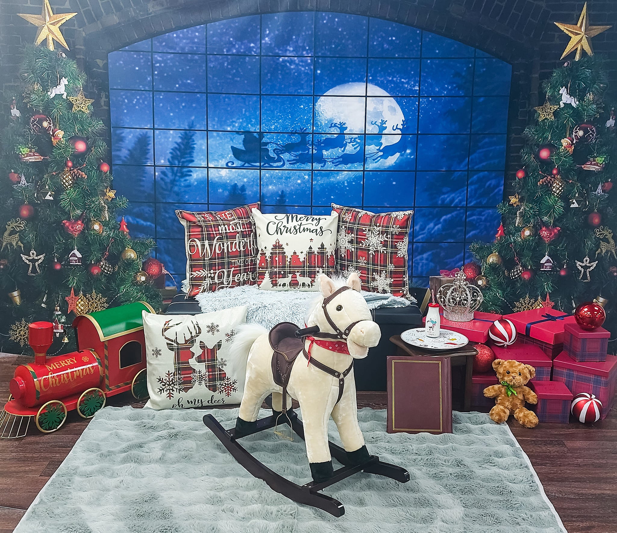 Christmas Tree Window Gifts Photography Backdrop D822