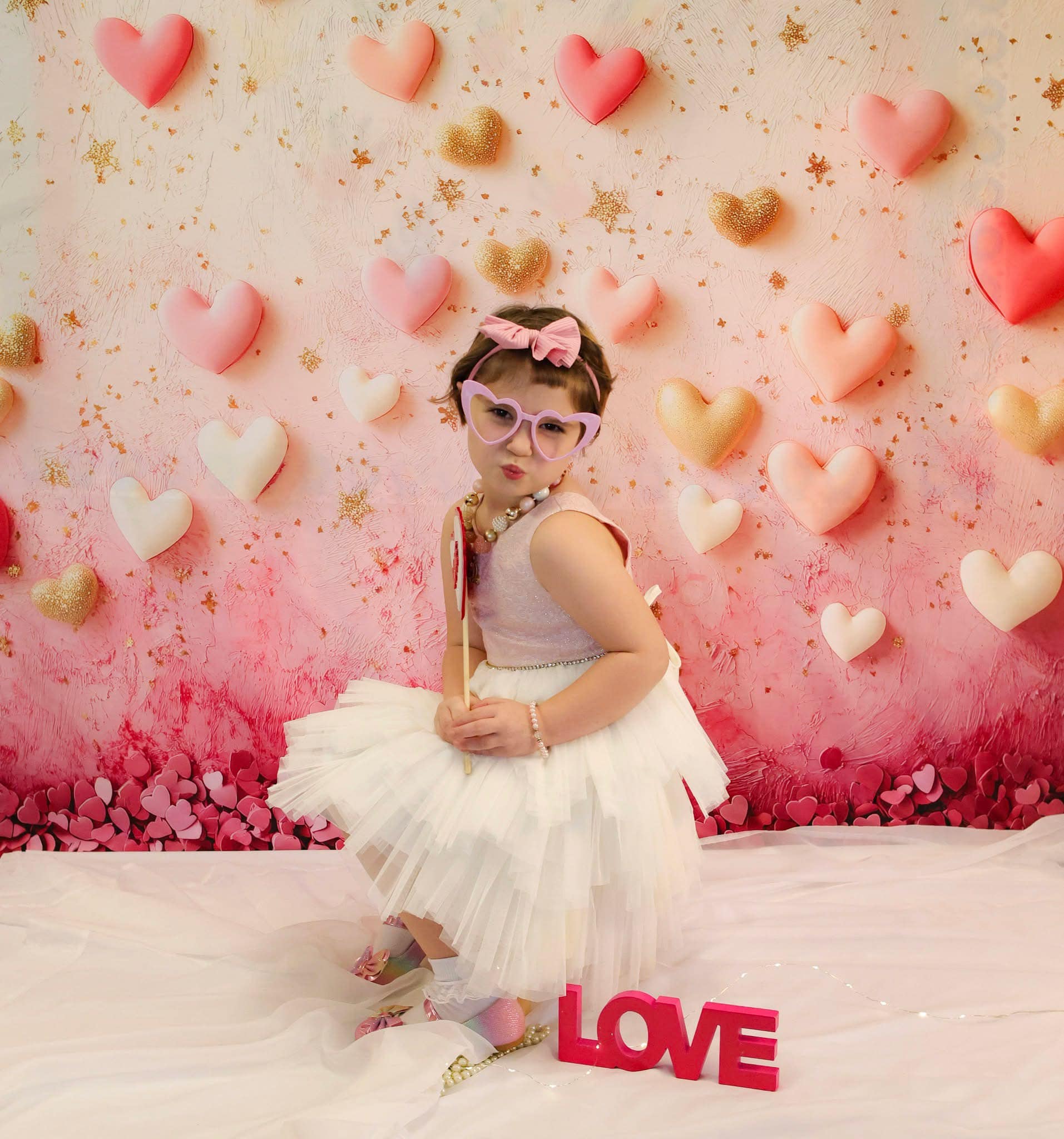 Valentine's Day Backdrop Pink Gold Floating Hearts Valentine Backdrop Ideas UK MRR9-78