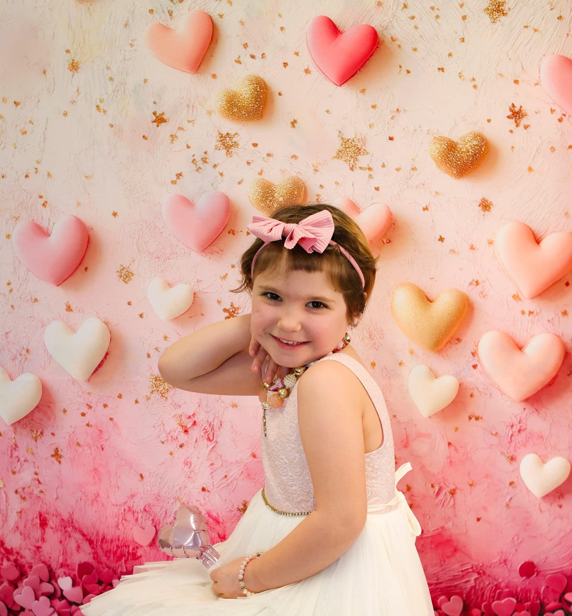 Valentine's Day Backdrop Pink Gold Floating Hearts Valentine Backdrop Ideas UK MRR9-78
