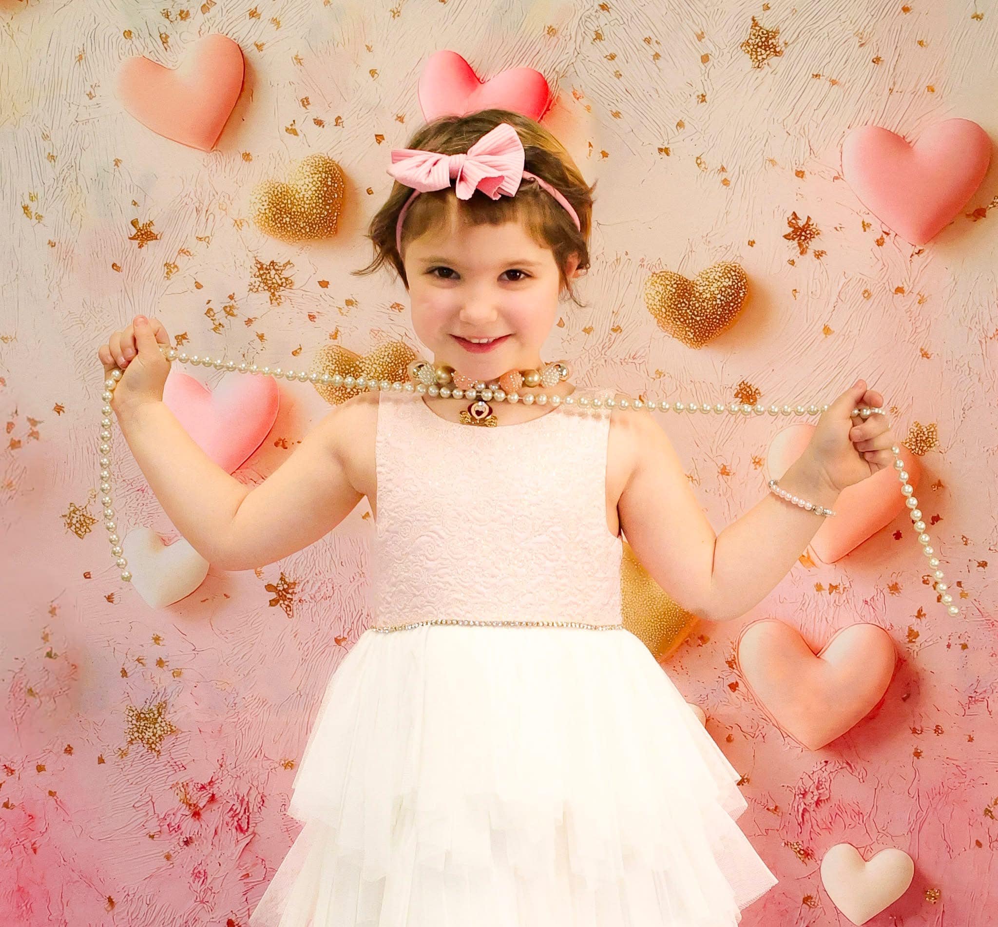 Valentine's Day Backdrop Pink Gold Floating Hearts Valentine Backdrop Ideas UK MRR9-78