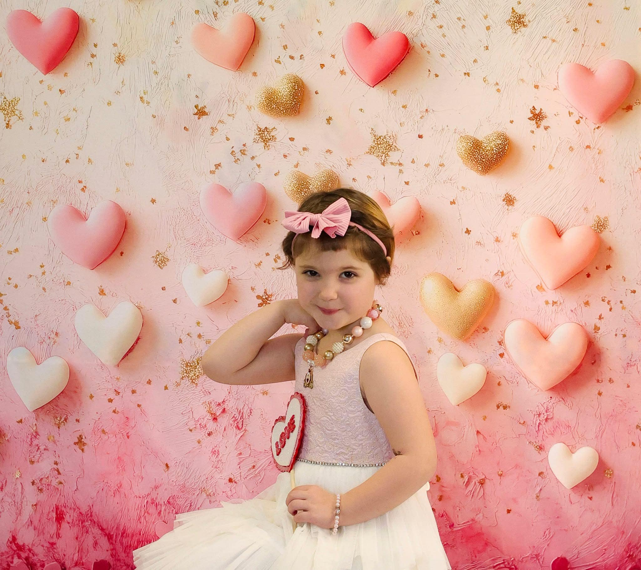 Valentine's Day Backdrop Pink Gold Floating Hearts Valentine Backdrop Ideas UK MRR9-78