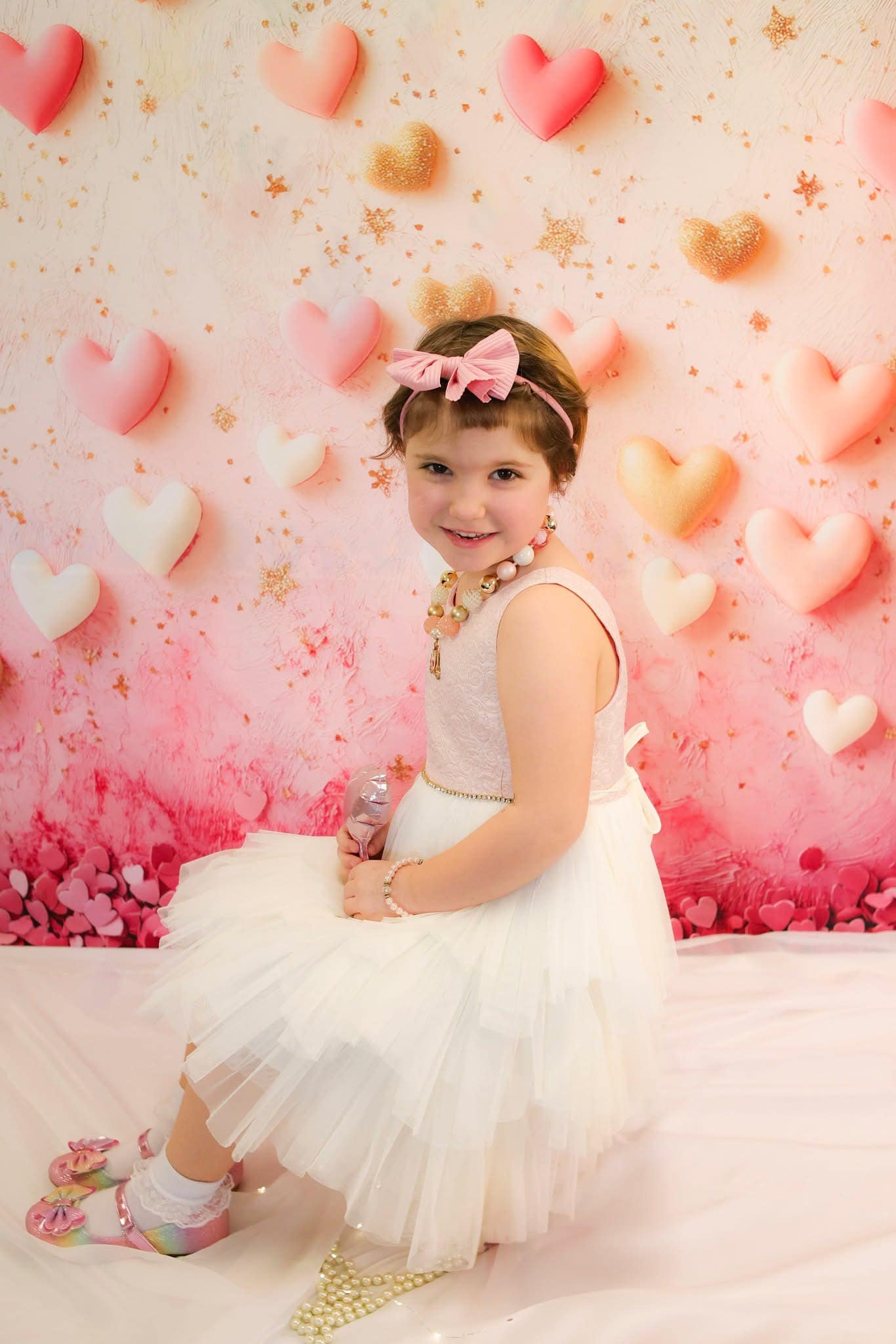 Valentine's Day Backdrop Pink Gold Floating Hearts Valentine Backdrop Ideas UK MRR9-78