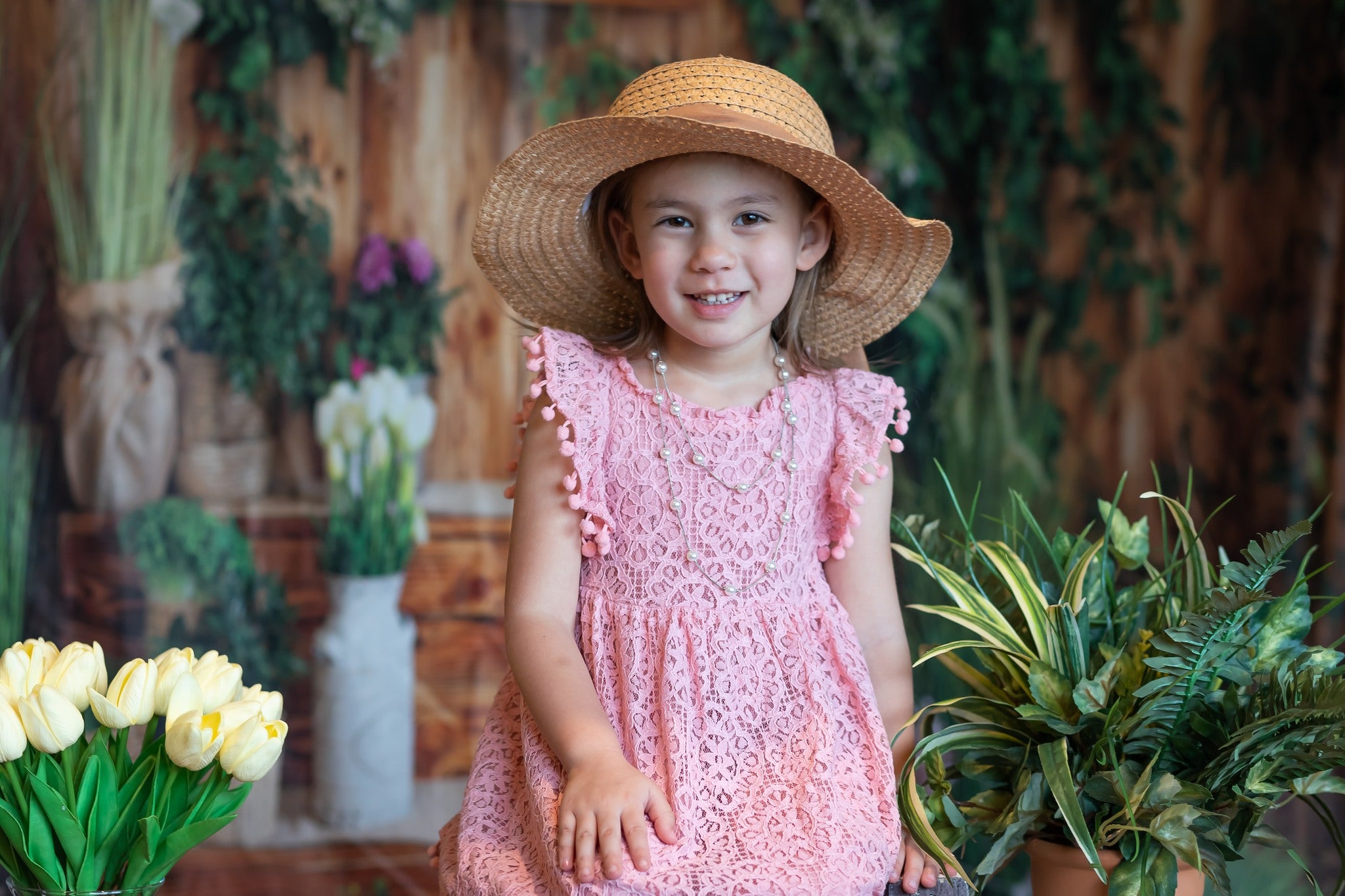 Spring Yard Patio of a Wooden House With Green Plants Backdrop GC-200