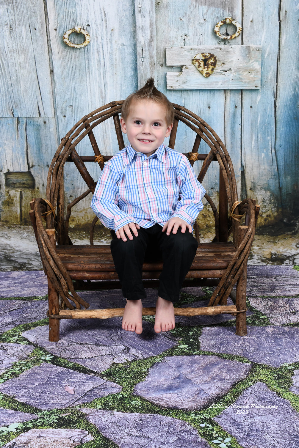 Light Blue Round Small Wooden Door Yellow Door Frame Photo Backdrop uk KAT-143