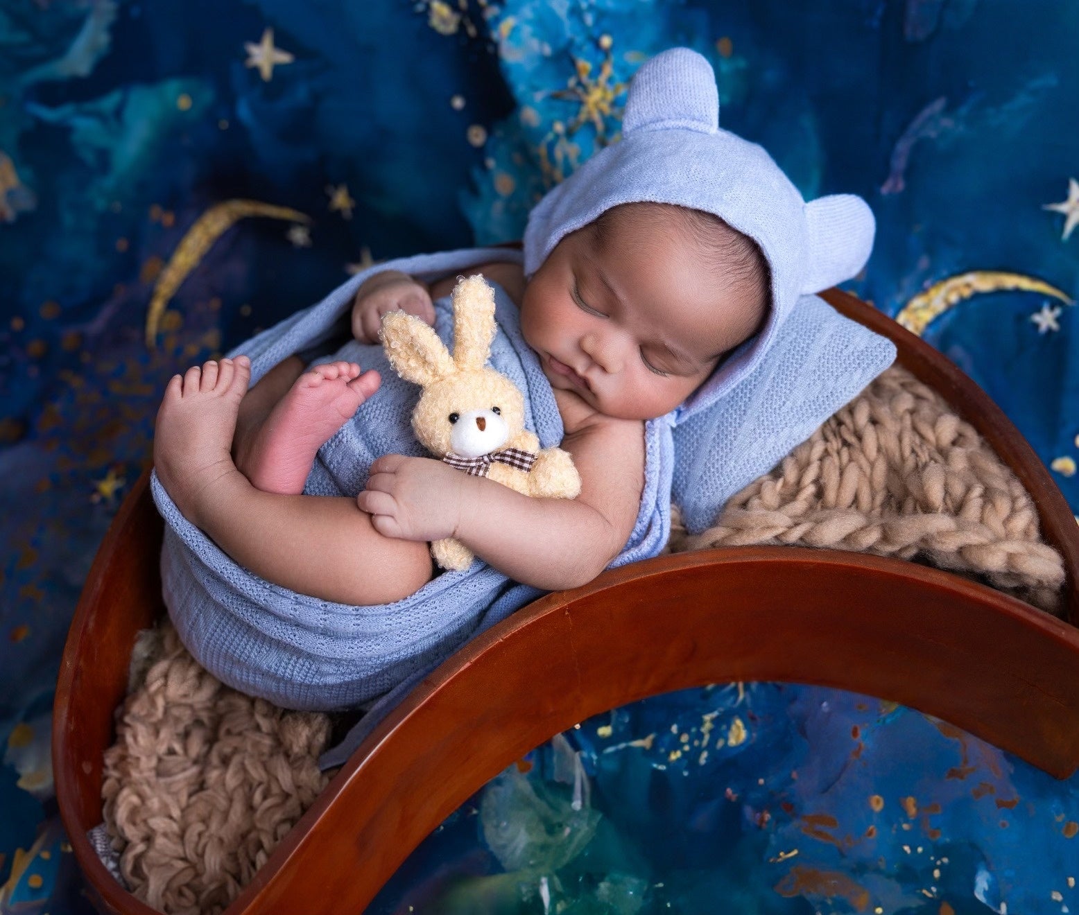 Beautiful Blue Sky Stars and Moon backdrop UK for Photography NB-347