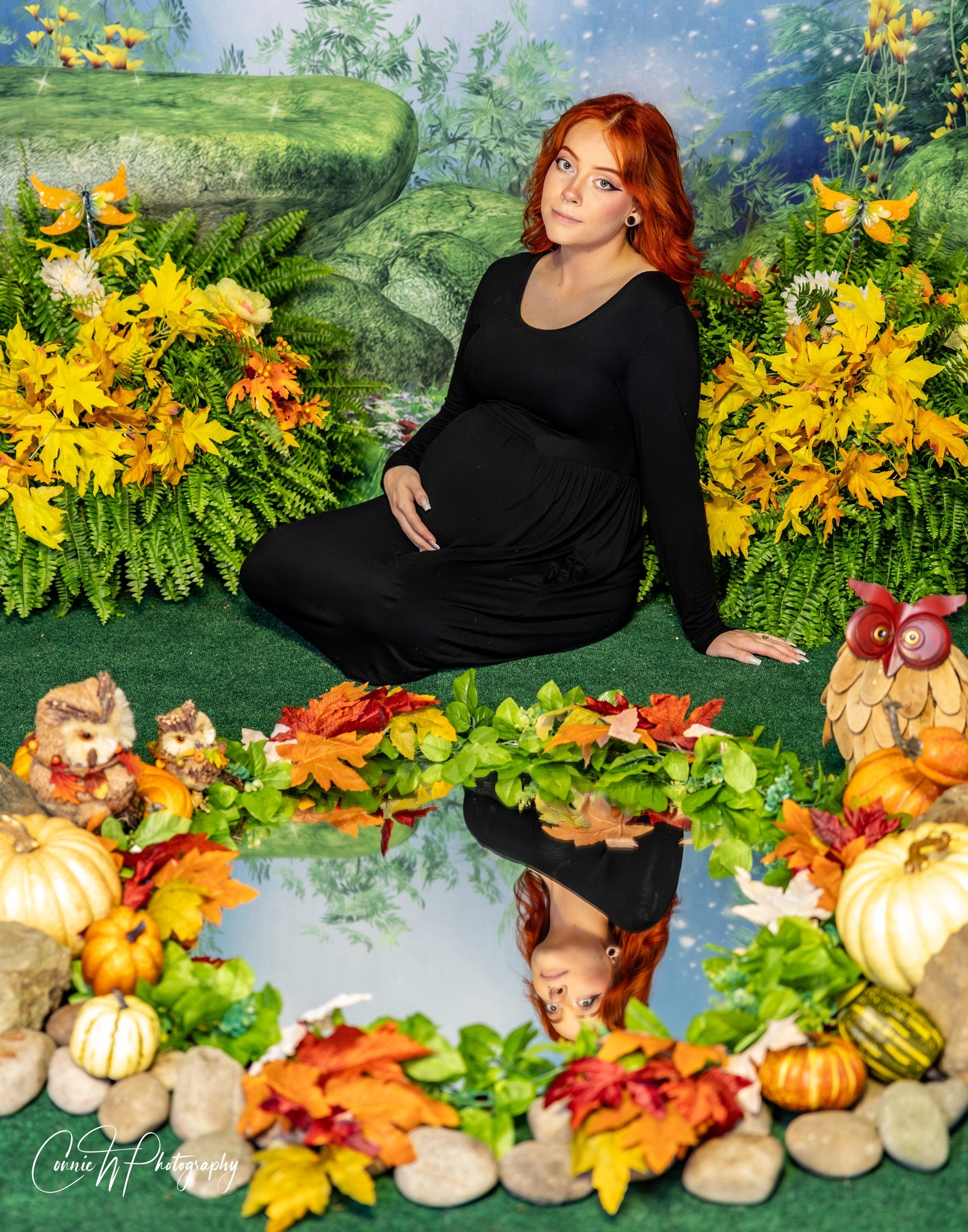 Mystic Mori Moss Stone Grass Red Flower Backdrop M1-67