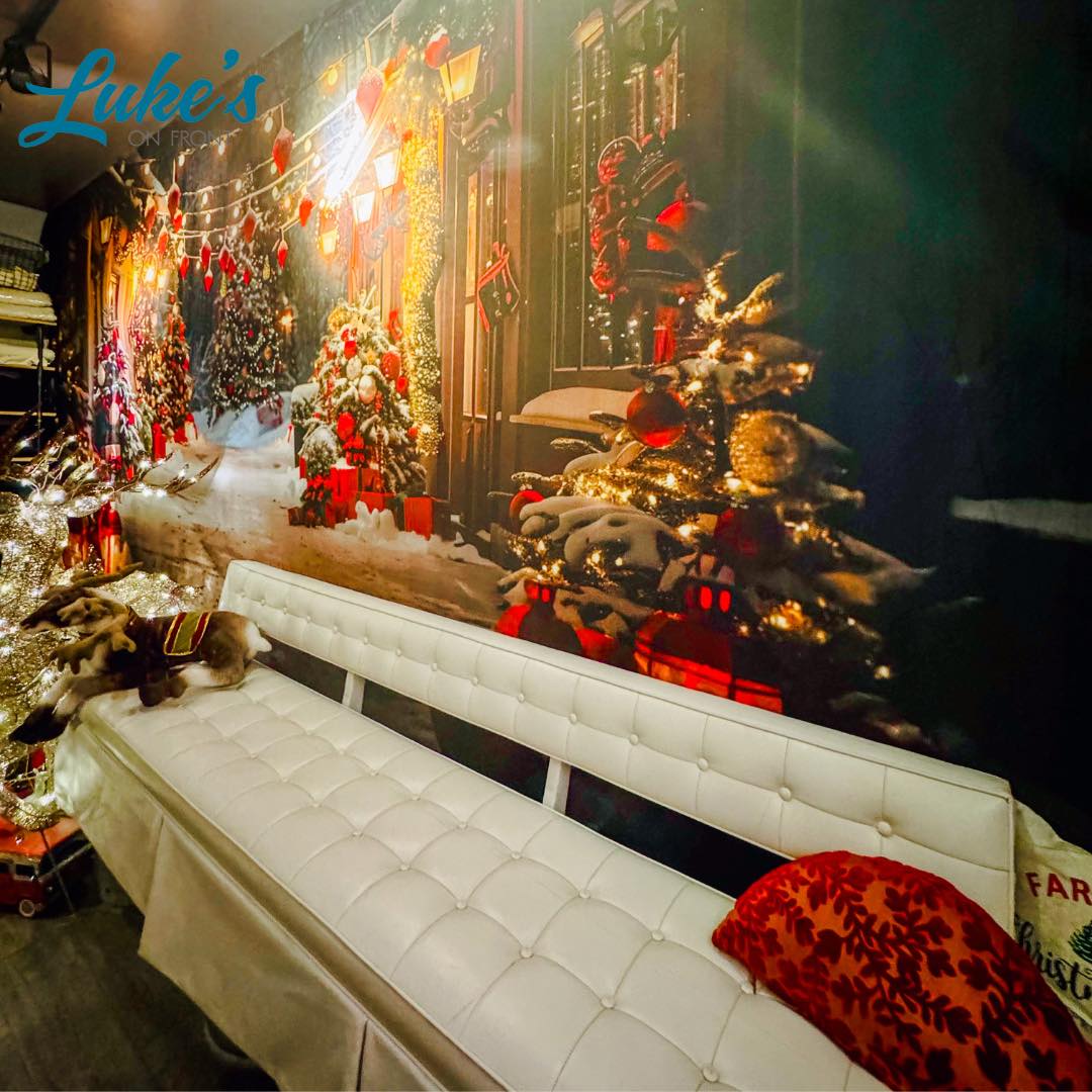 Christmas Village Lane Trees Lanterns Backdrop UK RR7-683