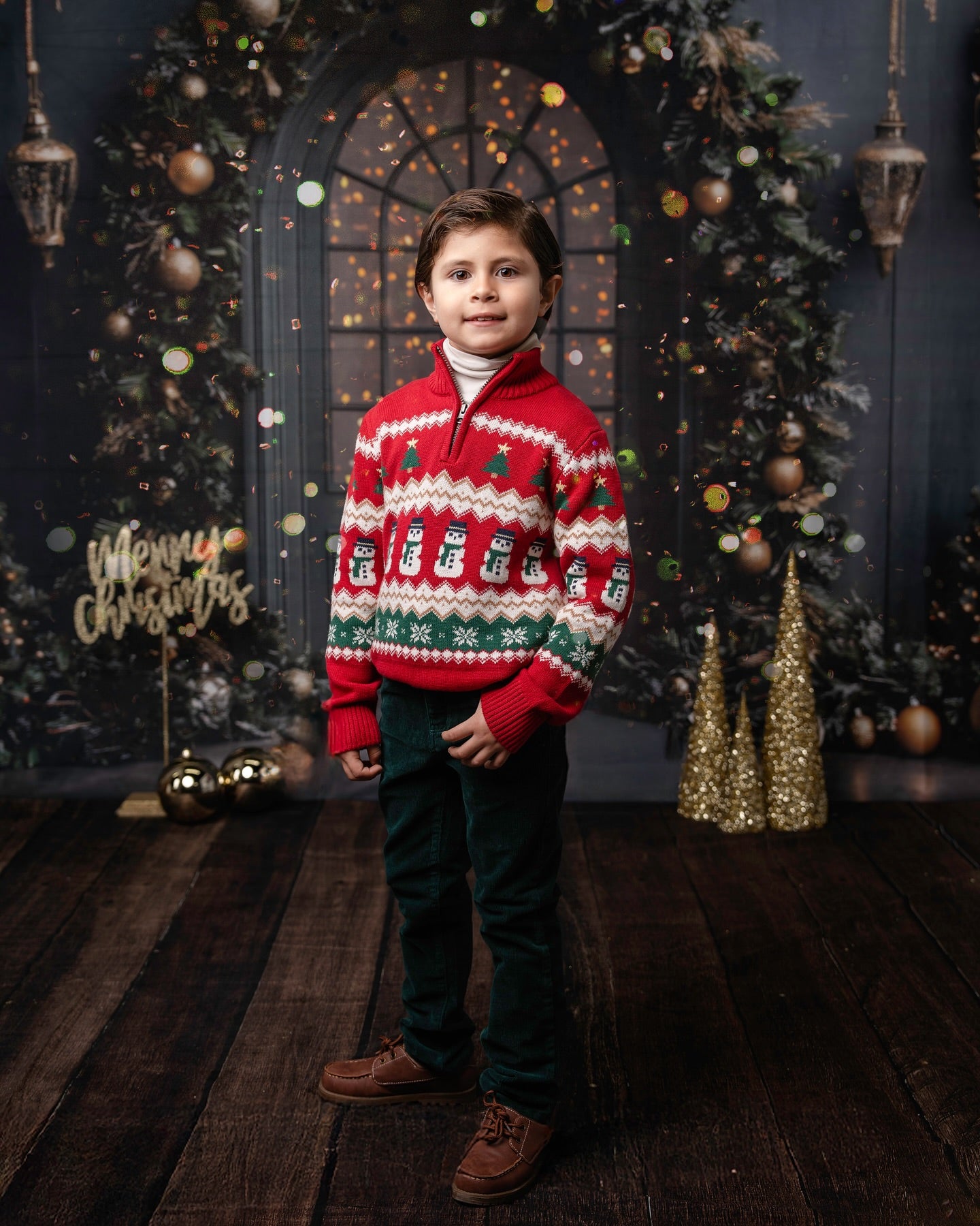 Christmas Tree Green Wall Door Backdrop UK RR8-345
