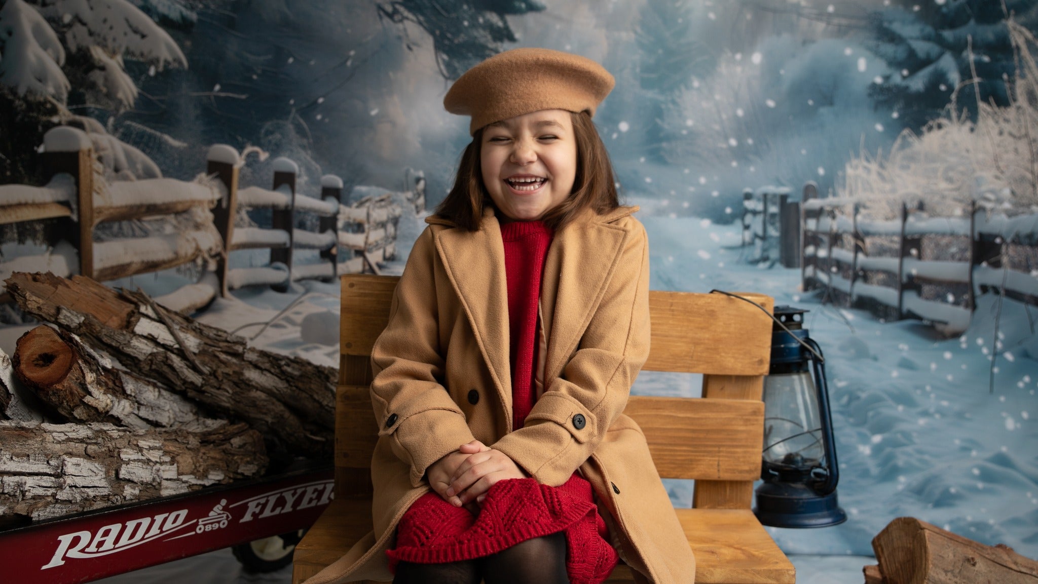 Winter Snowy Fence Trail Backdrop+Tracks Floor Backdrop UK BRP10-456