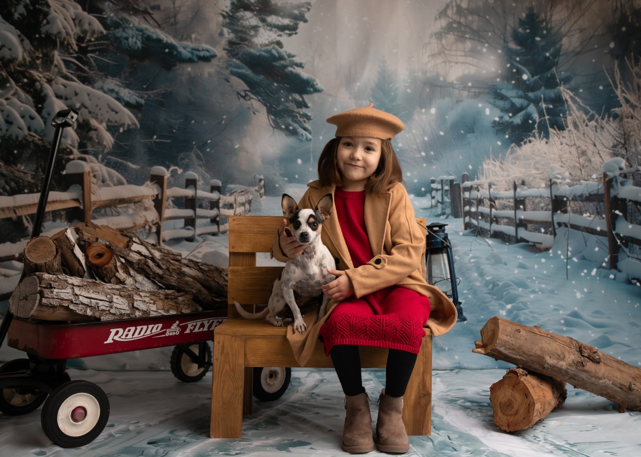 Winter Snowy Fence Trail Backdrop+Tracks Floor Backdrop UK BRP10-456