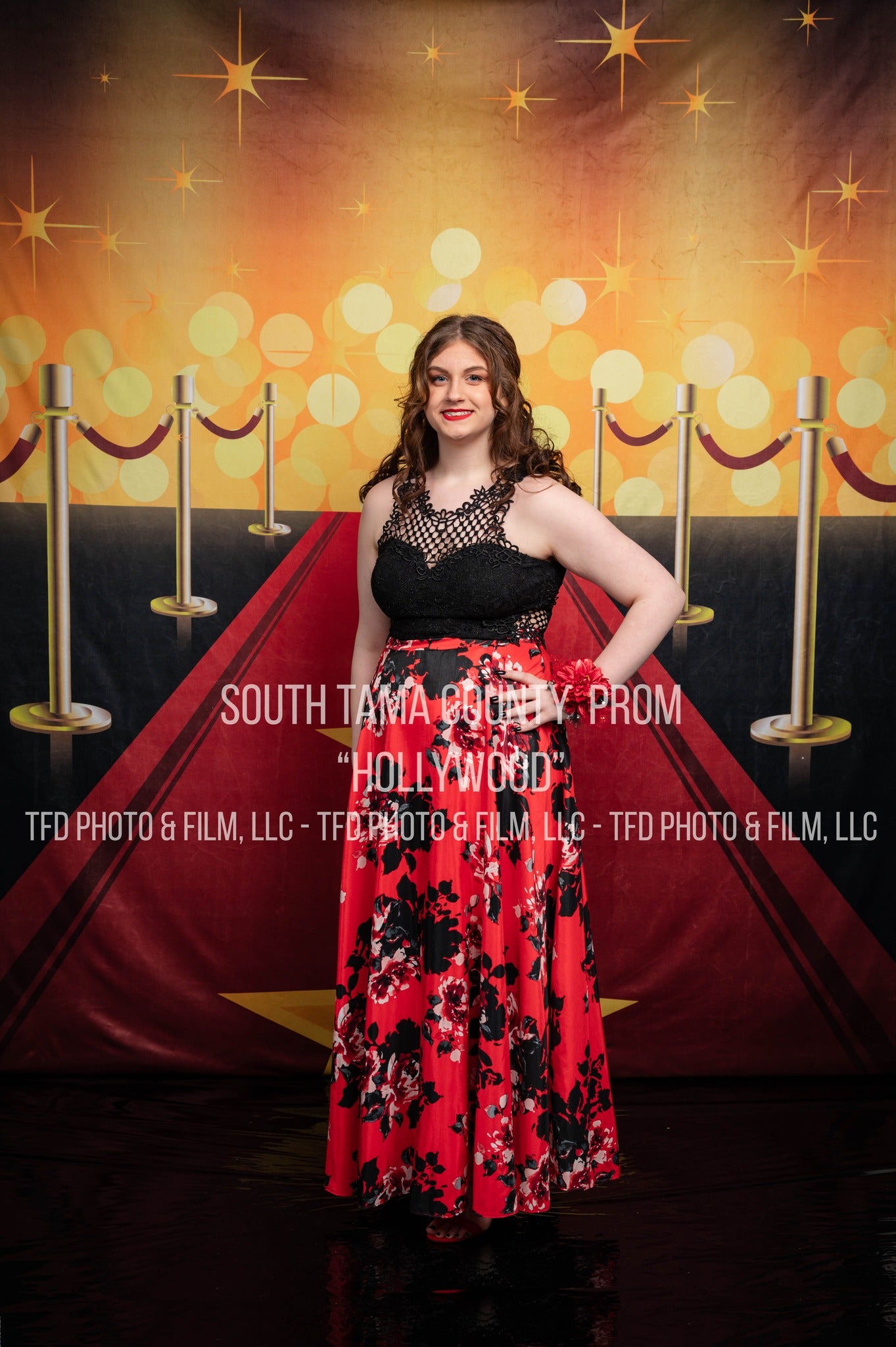 Hollywood Red Carpet Gold Lights Backdrop UK for Photography LV-287