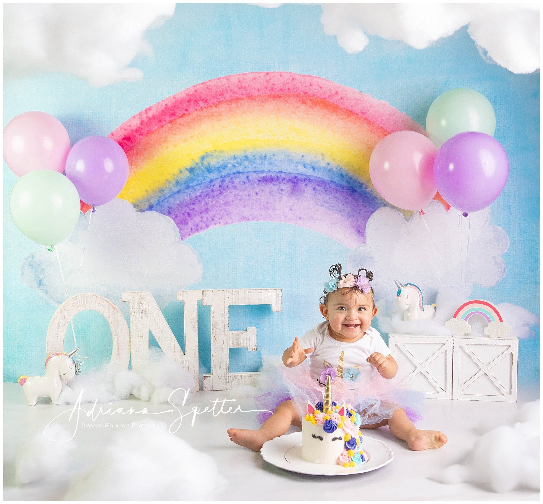 Smash Cake Backdrop Colorful Rainbow Sky Birthday Backdrops UK MRR10-18