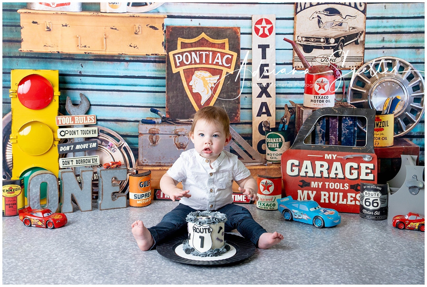 Newborn Photo Backdrop Vintage Garage Route Signs Kids Backdrop UK MRR9-127