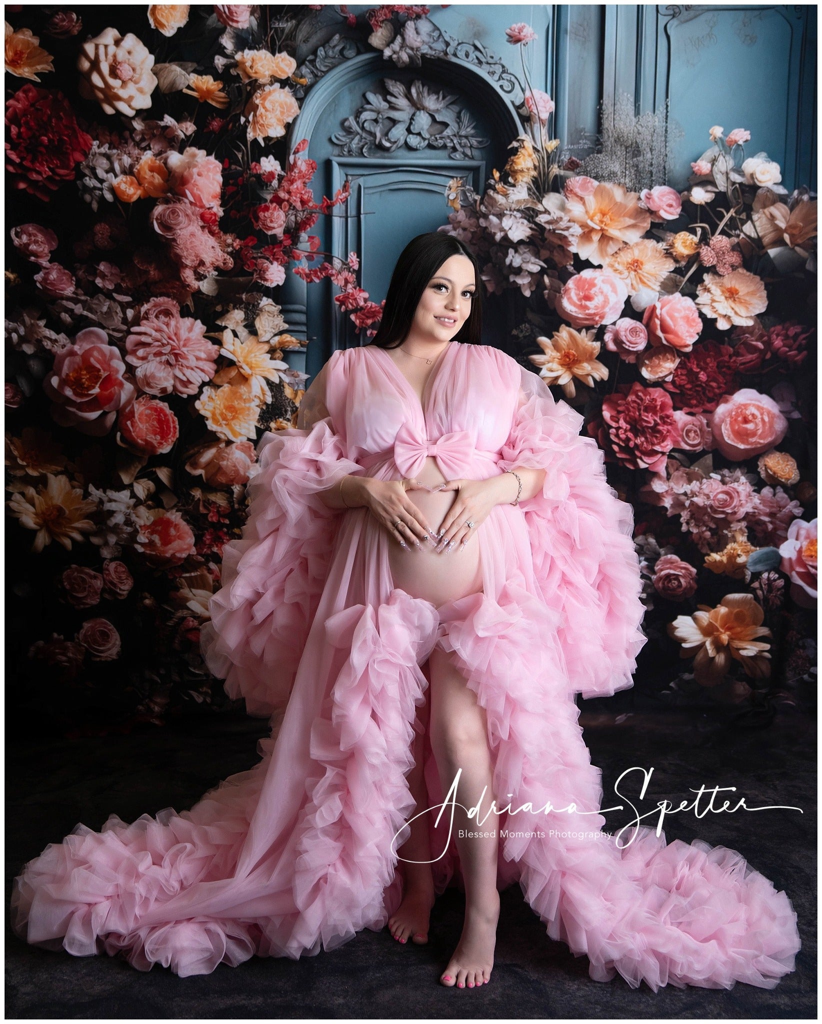 Flower Photo Backdrop Blue Door Blooming Flowers Floral Backdrop UK MRR9-123