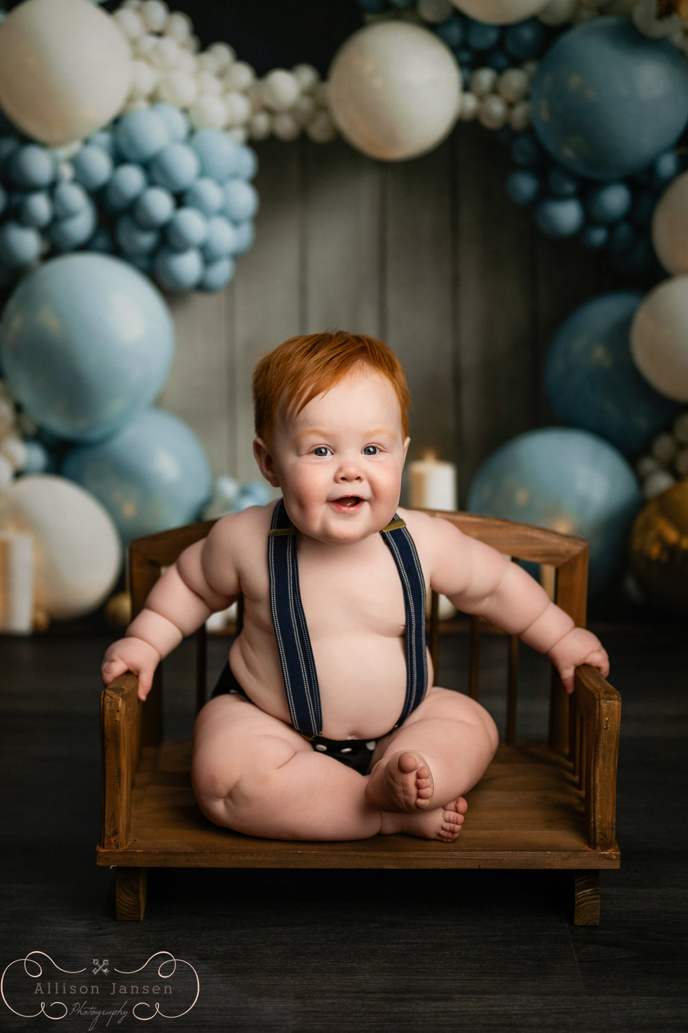 Cake Smash Backdrop Blue Gold Star Balloon Arch Birthday Backdrop UK MRR9-90