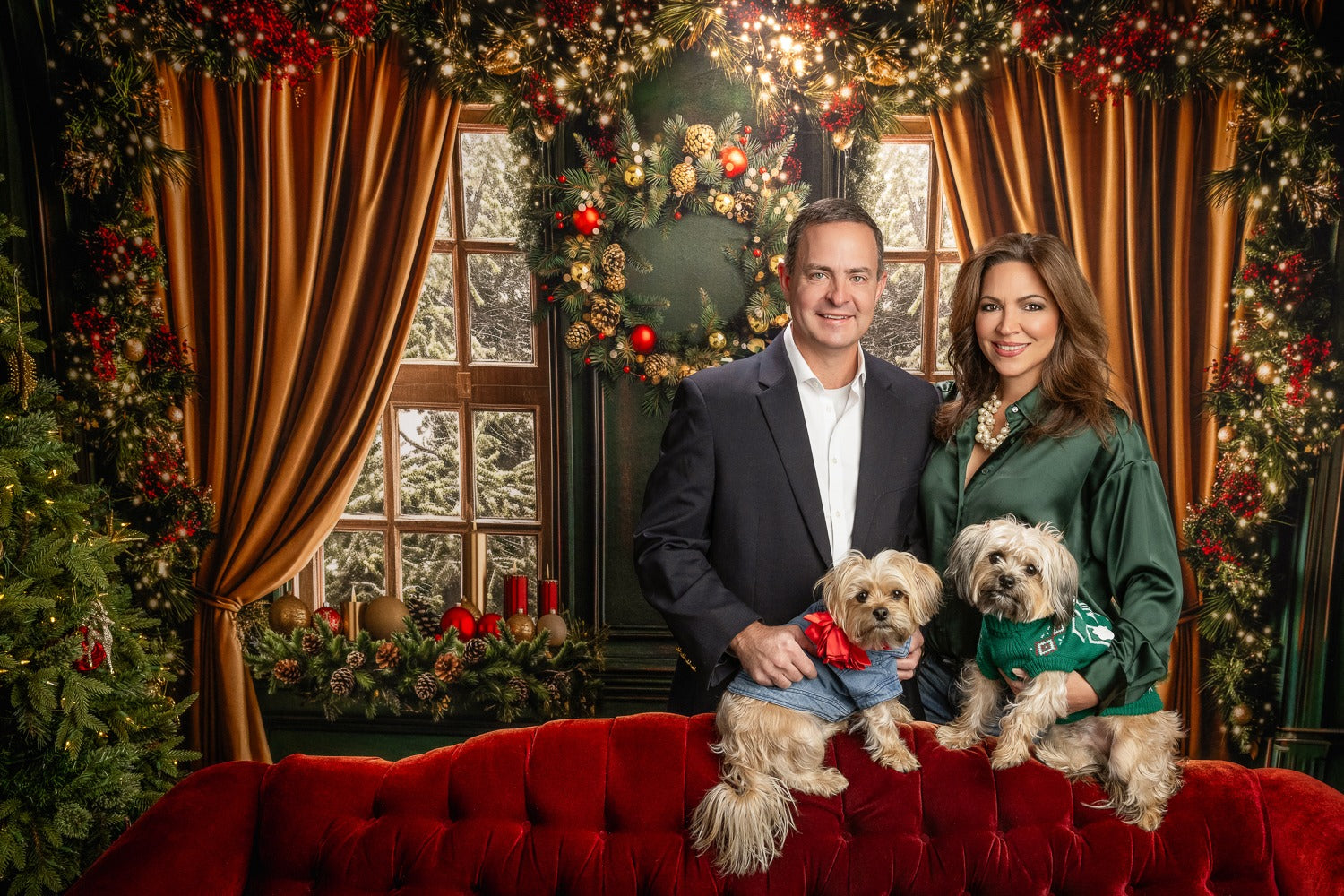 Christmas Backdrop Golden Curtain Window Christmas Photo Backdrops UK MRR9-93