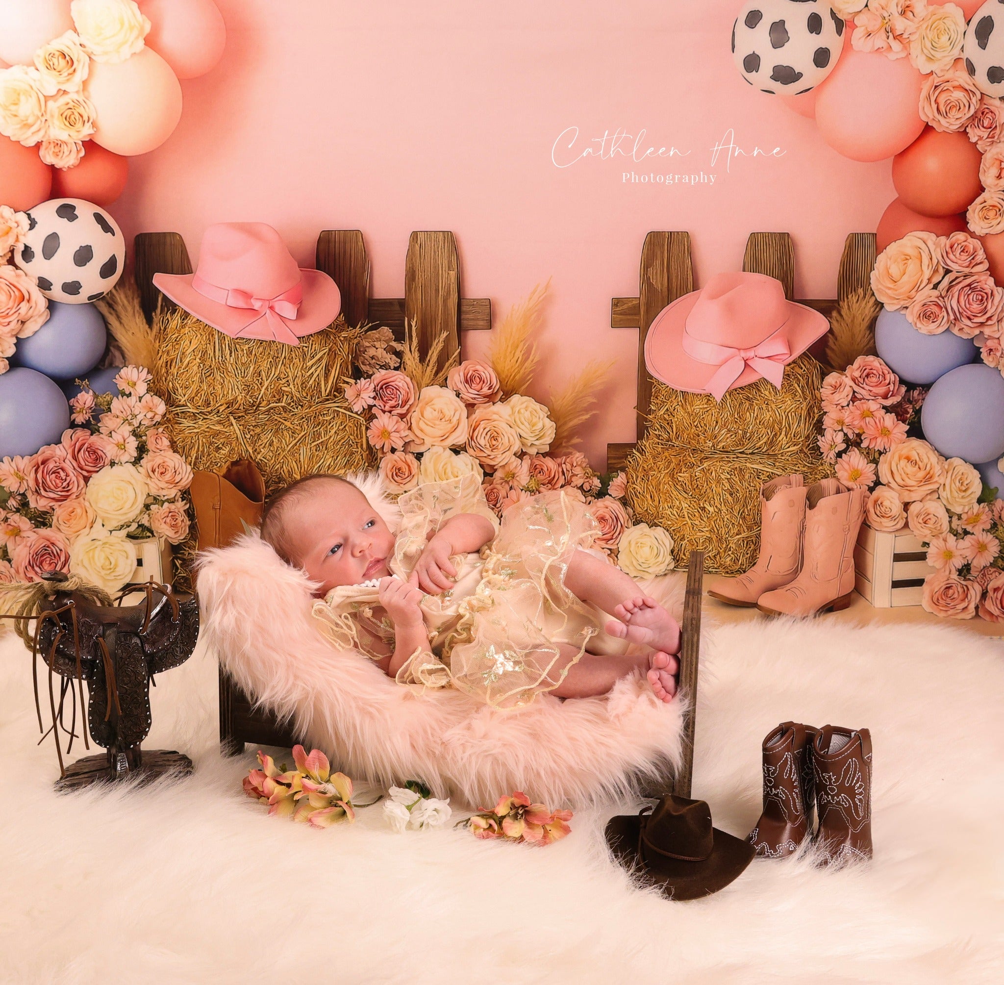 Cowgirl Backdrop Ideas Cowgirl Boots Flower Balloons Children Backdrops UK MRR9-79