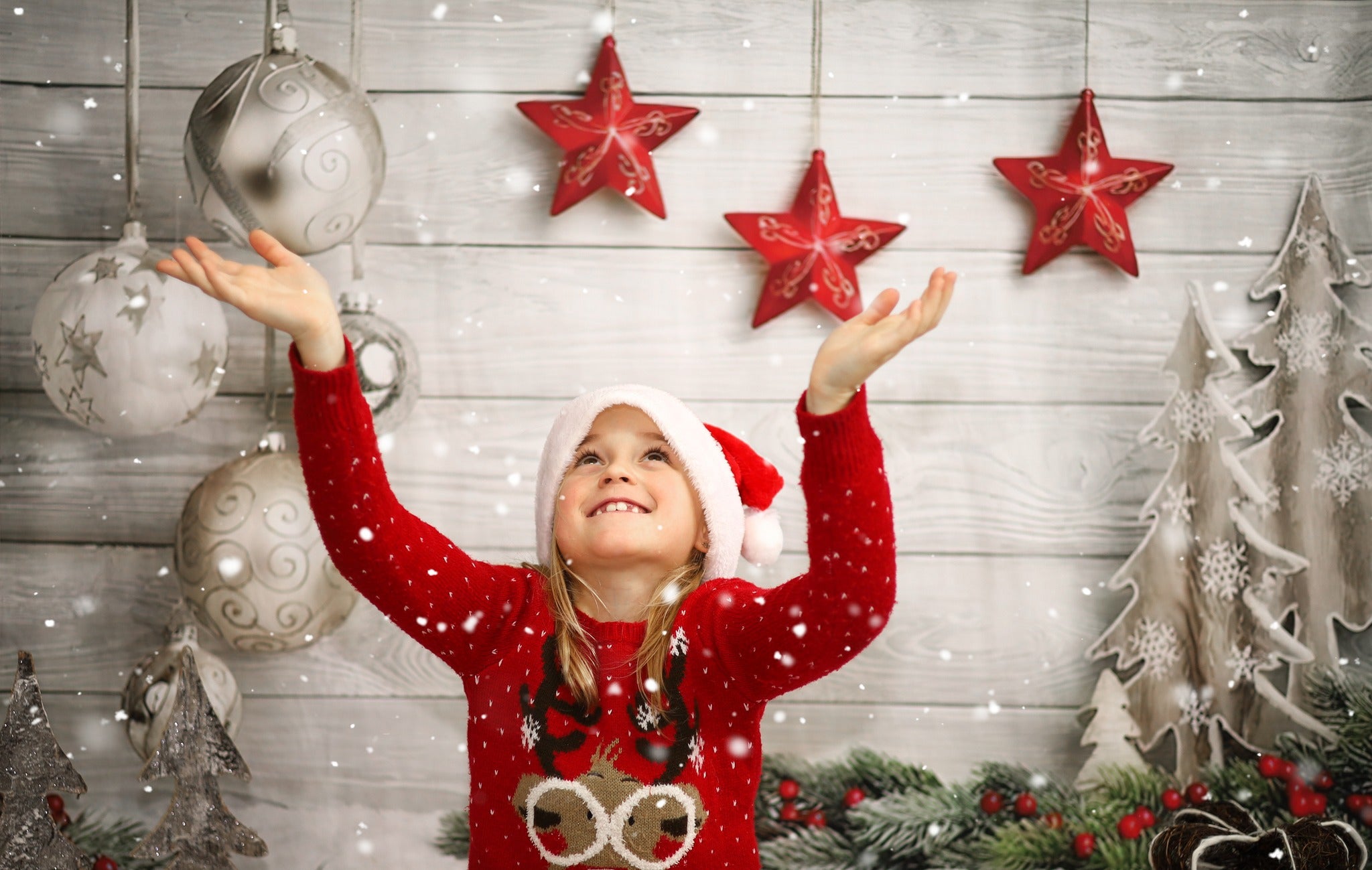 Christmas Decorations Wood Floor Photography Backdrop UK LV-866