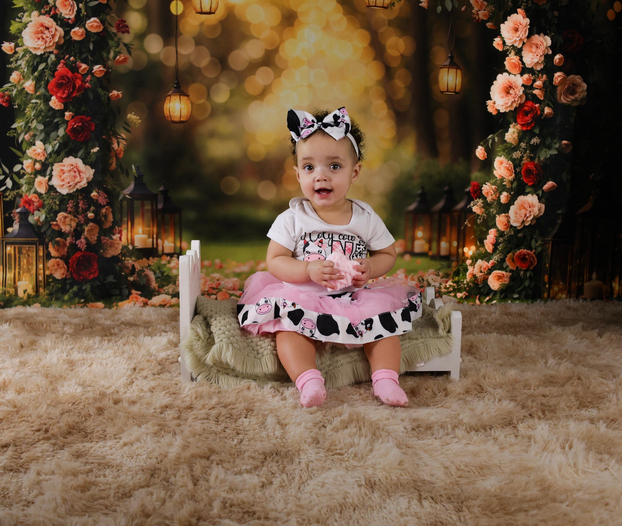 Flower Backdrop Romantic Rose Arch Lanterns Floral Photo Backdrop UK MRR9-81