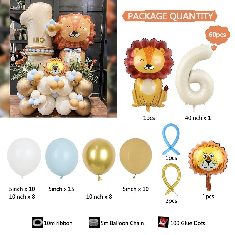 Jungle Animals Lion Kids Birthday Party Number Balloon Set BA37