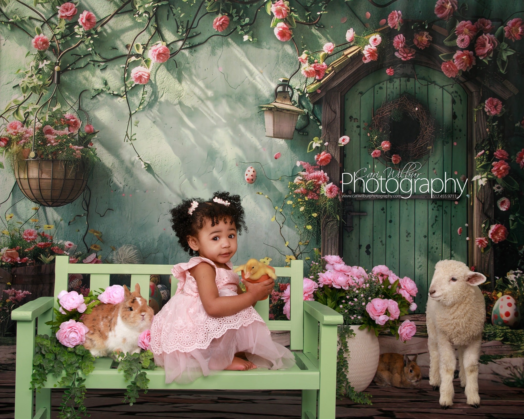 Backdrop With Flowers Green Door Wreath Backdrop UK BRP12-557