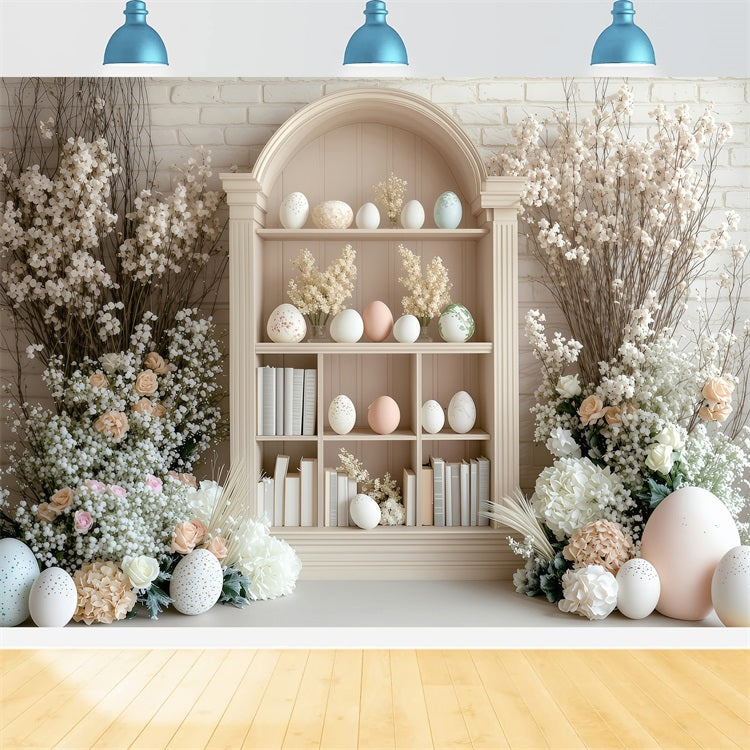 Easter Backdrops Pictures Floral Decor Bookshelf Eggs Backdrop UK BRP1-223