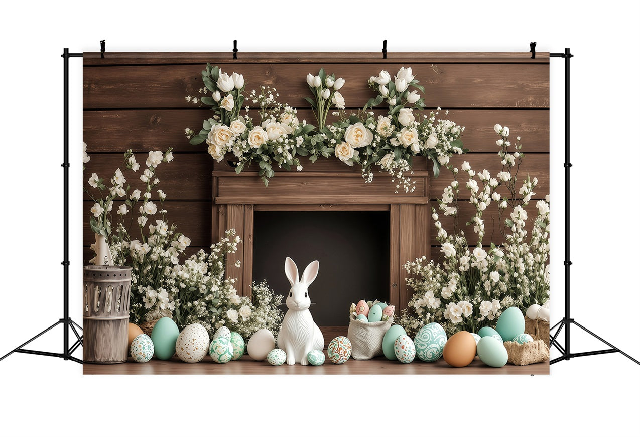 Backdrops Easter Classic Wooden Mantel Bunny Backdrop UK BRP1-235
