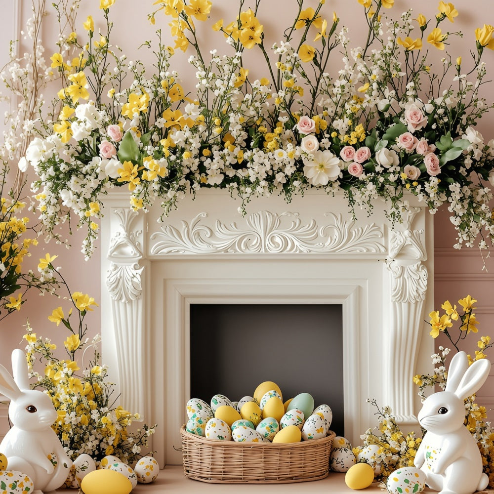 Easter Backdrop Photo Blooming Fireplace Bunny Scene Backdrop UK BRP1-272