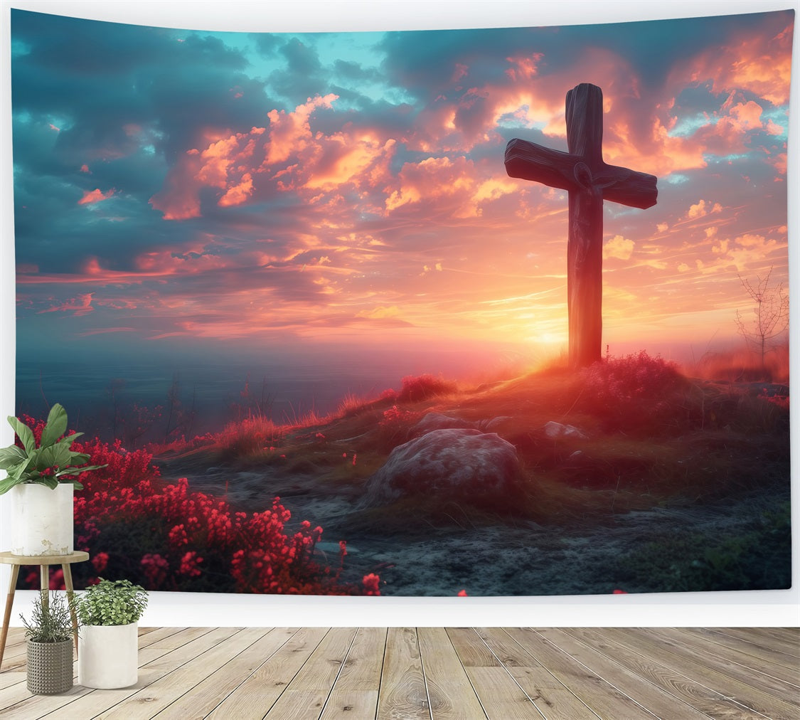 Easter Photo Backdrops Twilight Glow Hill Cross Backdrop UK BRP1-310