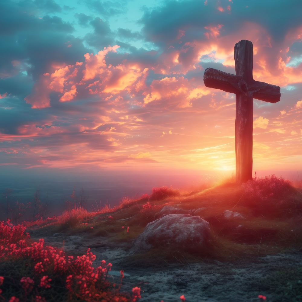Easter Photo Backdrops Twilight Glow Hill Cross Backdrop UK BRP1-310