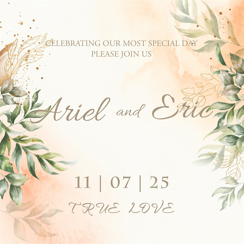 Personalized Wedding Photo Backdrop Greenery Gold Accents Backdrop UK BRP1-411