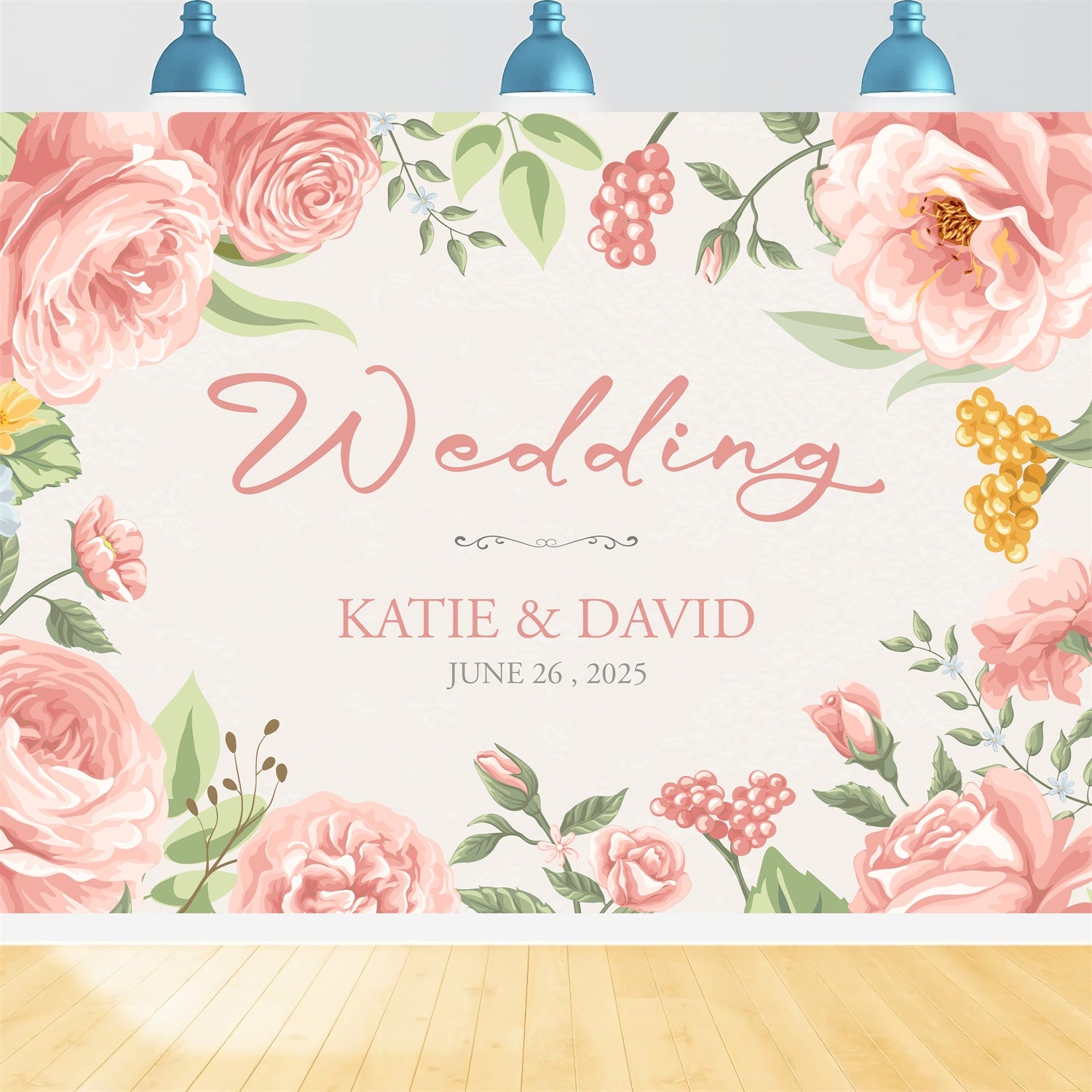 Personalized Backdrop For Wedding Pink Rosette Design Backdrop UK BRP1-417