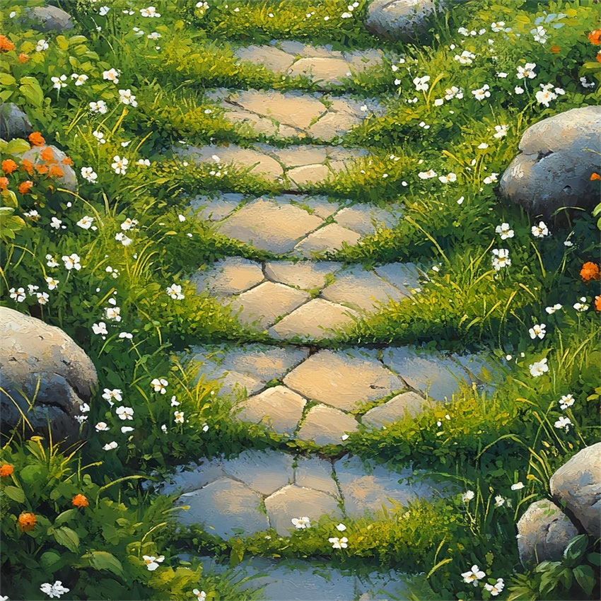 Photo Backdrops Floors Meadow Stones Bright Flowers Floor Backdrop UK BRP1-45