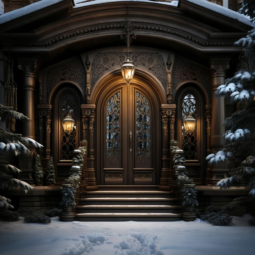 Winter Mystical Mansion Entrance Lantern Glow Backdrop UK BRP10-3