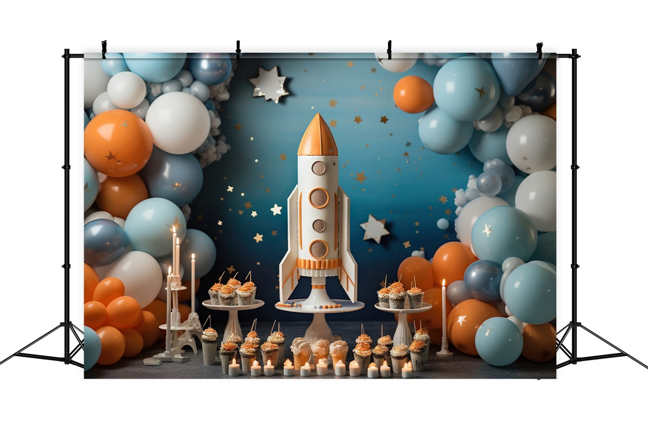 Birthday Backdrop Cupcake Rocket Adventure Backdrop UK BRP10-333