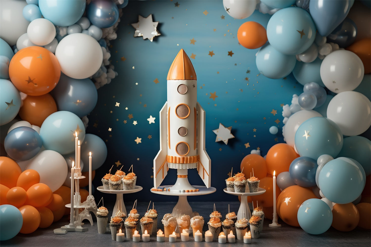 Birthday Backdrop Cupcake Rocket Adventure Backdrop UK BRP10-333