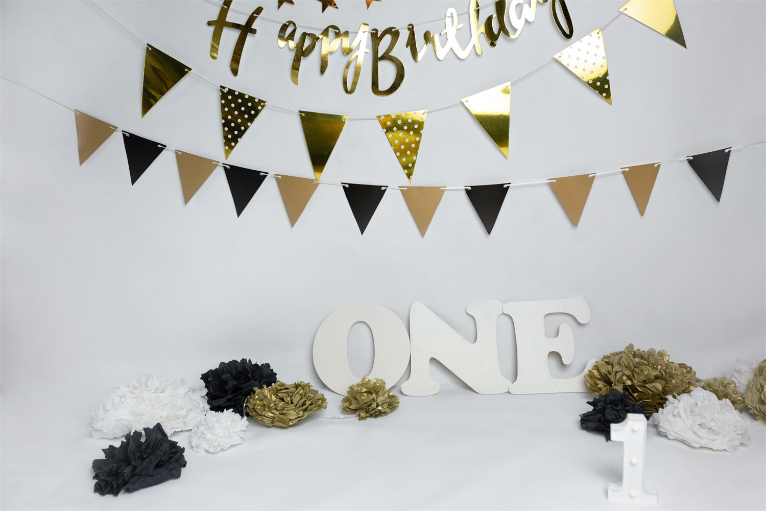 1st Birthday Backdrop Banners Black Gold Backdrop UK BRP10-372