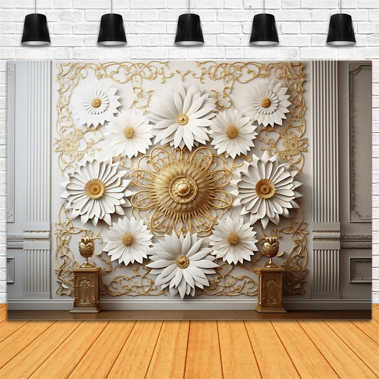 Boho Luxury White Gold Flower Wall Backdrop UK BRP10-98